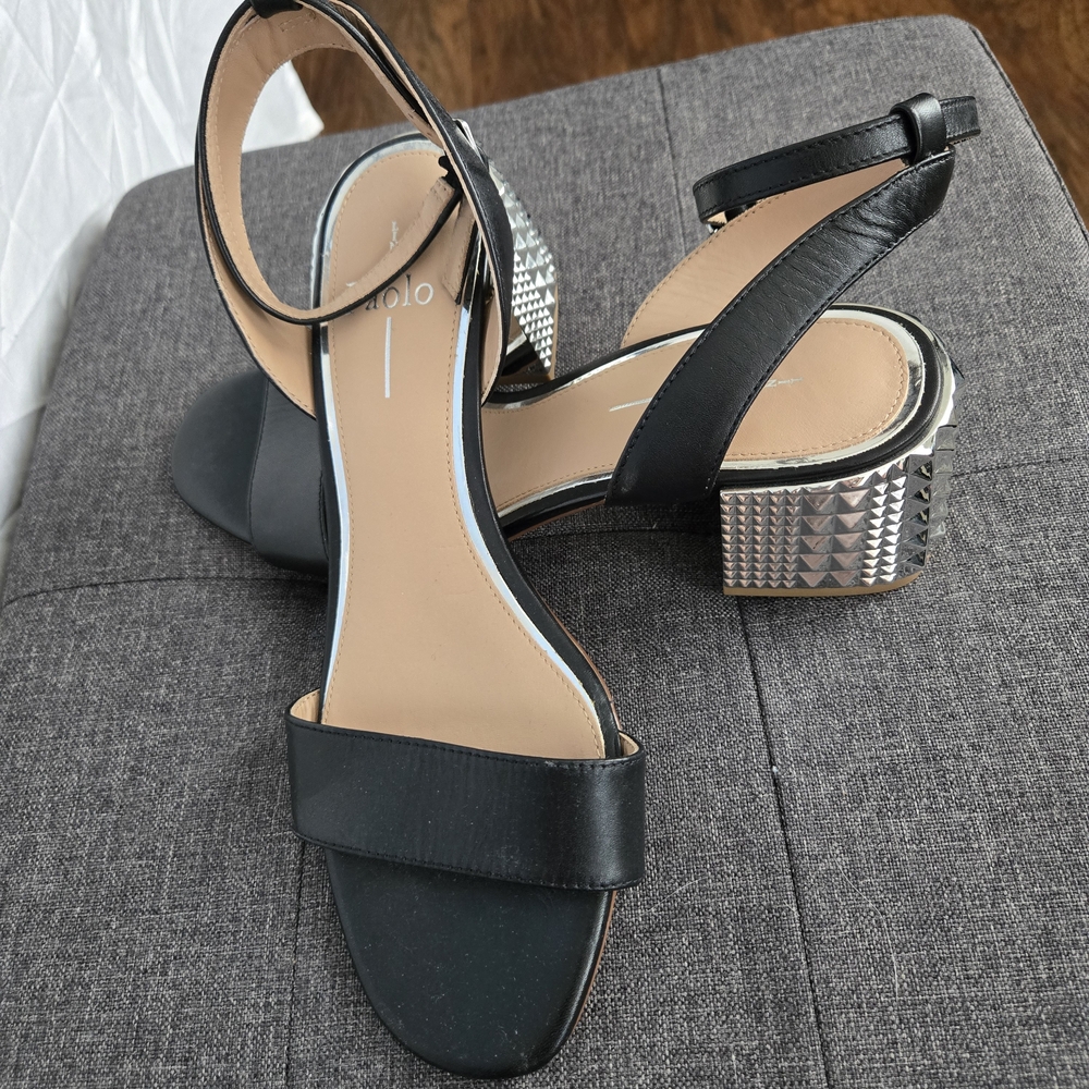 Paolo Black Heels with Silver Block Accents